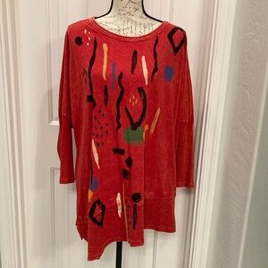Jess & Jane Red Abstract Print Women's Top Size 3X (but fits like a 2X)